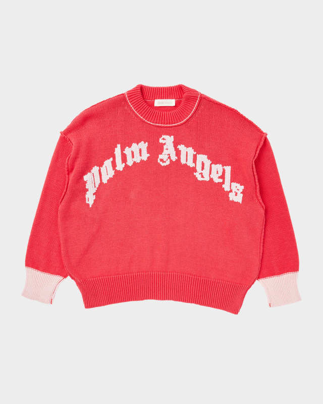 Girl's Curved Logo Intarsia Sweater, Size